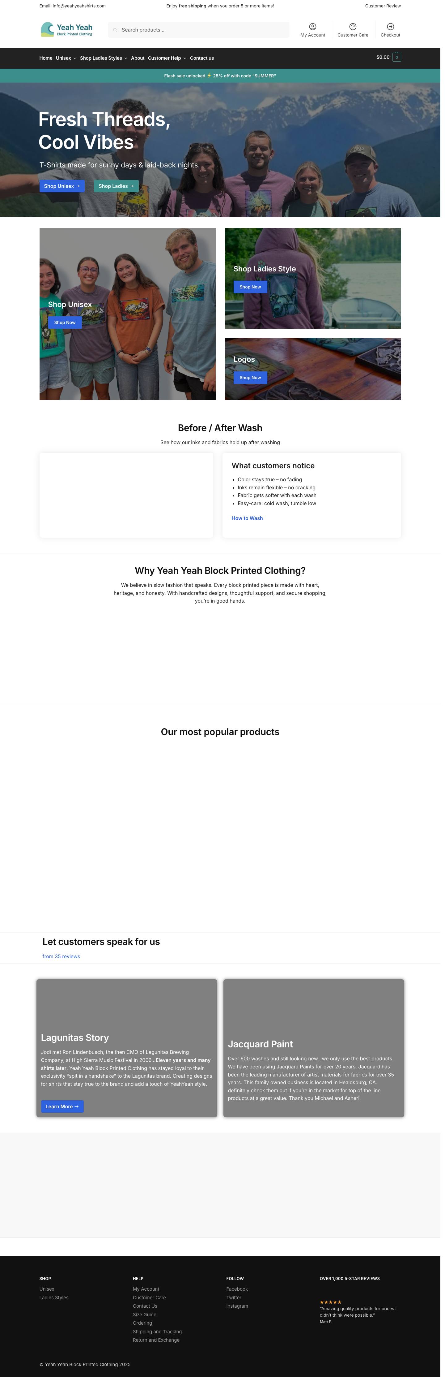 Yeah Yeah Shirts website screenshot